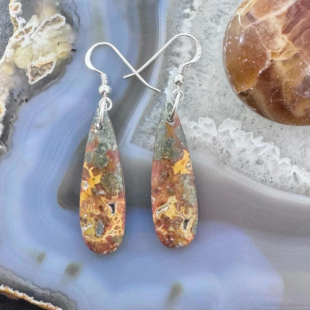Sterling Elongated Teardrop Red Marcasite Slab Dangle Earrings For Women #226